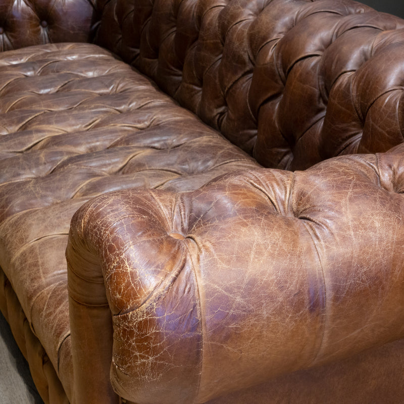 Timothy Oulton Westminster Leather Button Sofa in Vintage Cigar