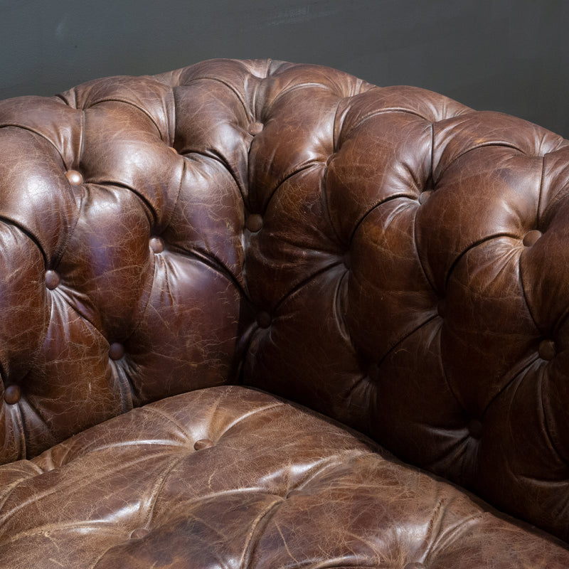 Timothy Oulton Westminster Leather Button Sofa in Vintage Cigar