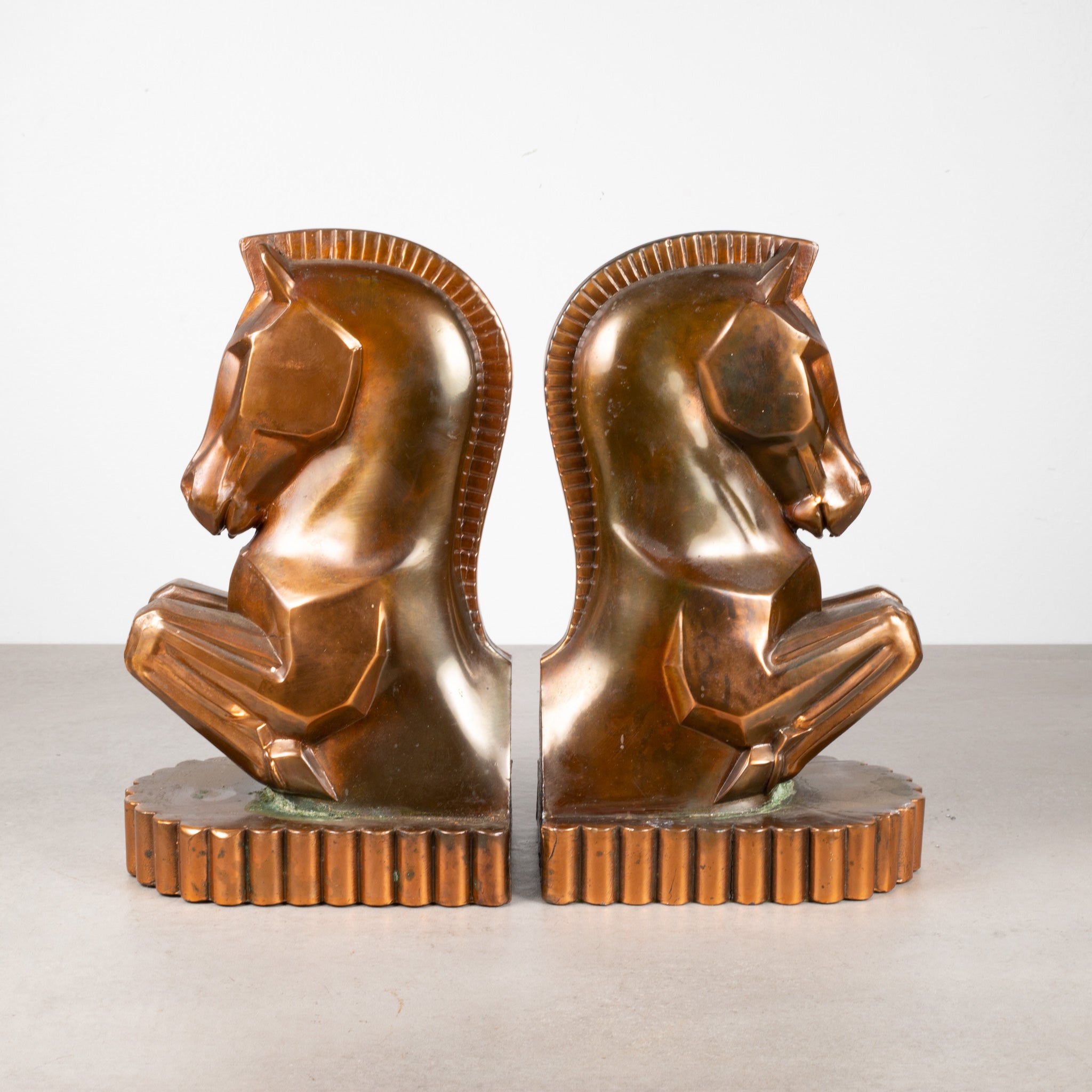 Oversize Art Deco Bronze Plated Trojan Horse Bookends by Champion