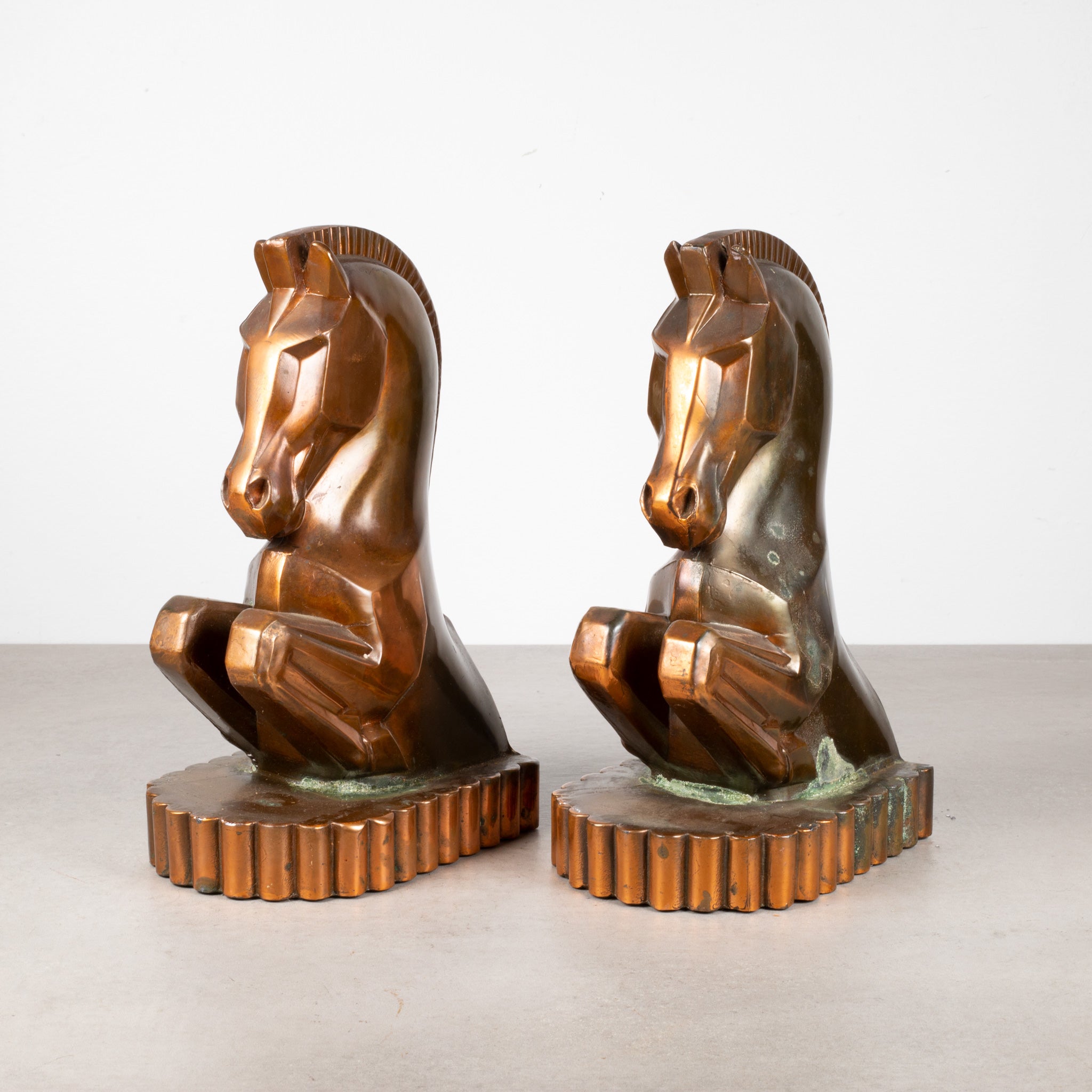 Oversize Art Deco Bronze Plated Trojan Horse Bookends by Champion