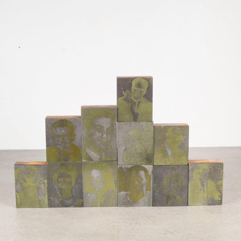 Collection of Gold Typeset Portrait Print Blocks c.1960