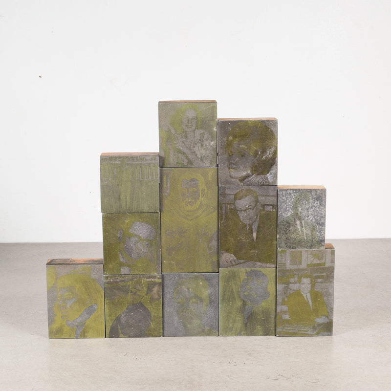 Collection of Gold Typeset Portrait Print Blocks c.1960