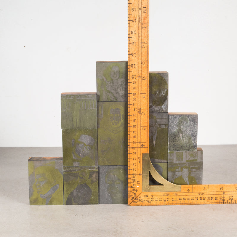 Collection of Gold Typeset Portrait Print Blocks c.1960