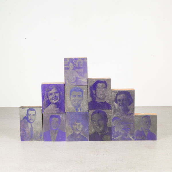 Collection of Purple Typeset Portrait Print Blocks c.1960