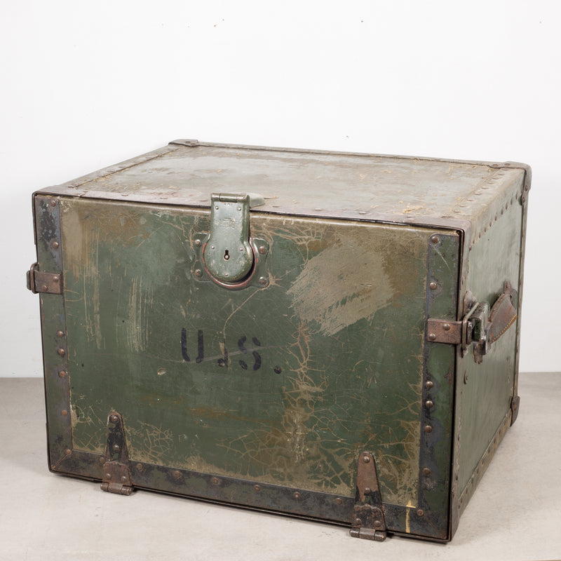 Vintage WWII Military Soldier Footlocker Green Wood Storage 