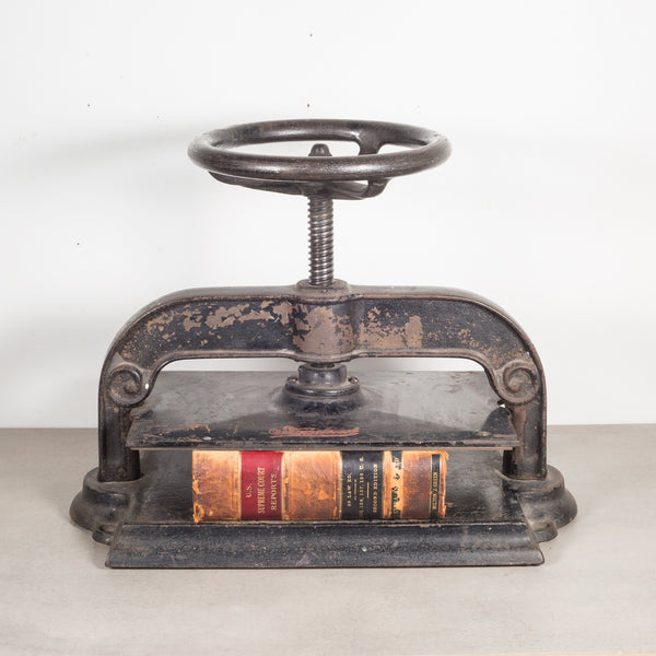 Late 19th c. Victorian Cast Iron Wheel Book Press c.1890