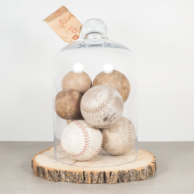 Glass Cloche of Vintage Softballs and Baseballs in c.1940-1950