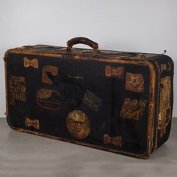 Vintage Leather Suitcase Small with Travel Stickers 3D Model $49