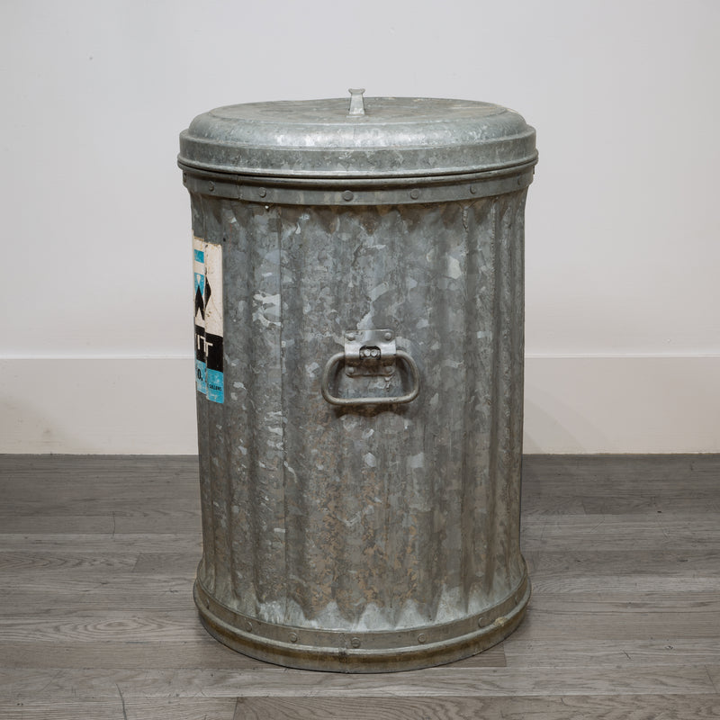 1940s Industrial Galvanized Metal Trash Can / Log Holder