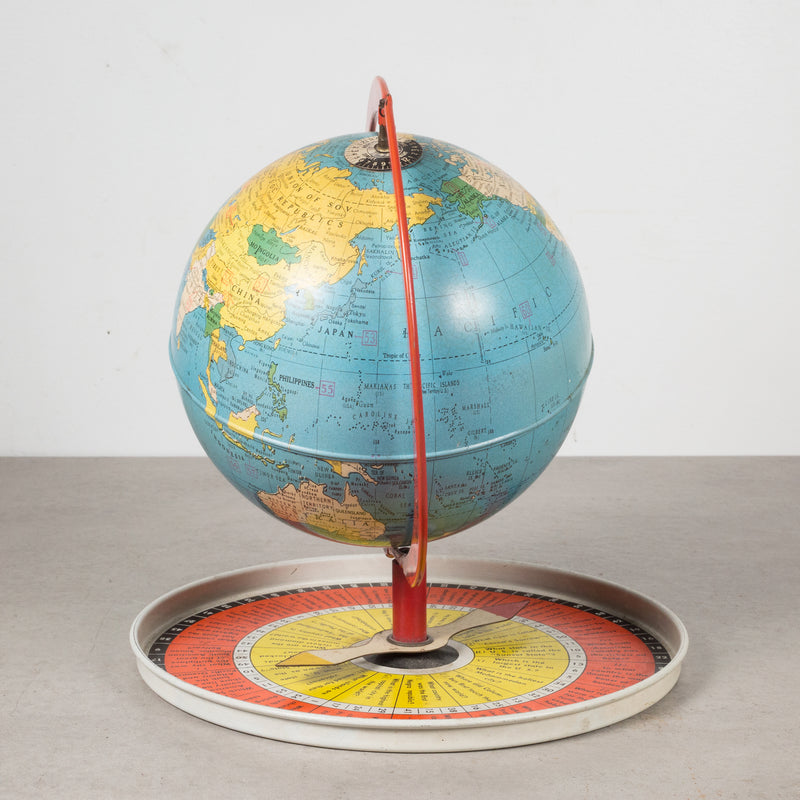 Antique Metal Replogle Travel Game Globe c.1950
