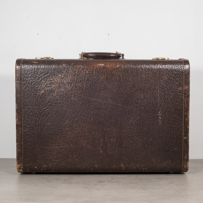 Edwardian English Leather Suitcase 57cm With Copper Studs 