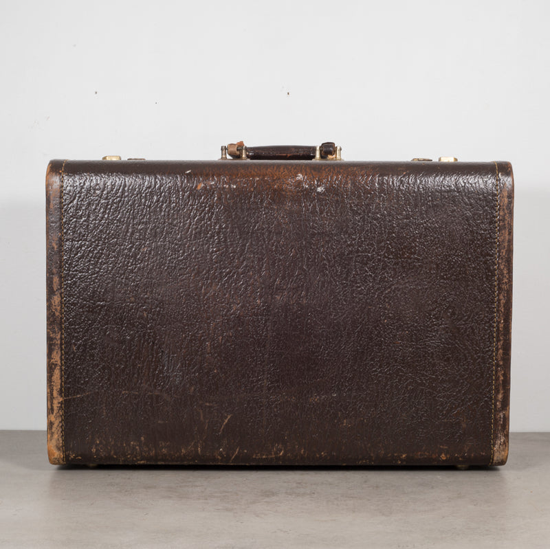 Vintage Leather Overnight Luggage with Herringbone Interior C.1940