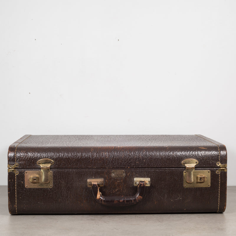 Vintage Leather Overnight Luggage with Herringbone Interior C.1940
