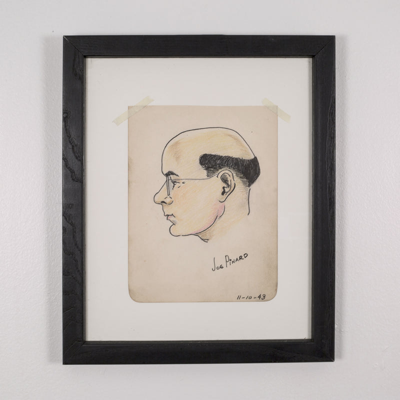 World War Era Sketched Profile of Man Title "Joe Pinard" by J. Thomas c.1943