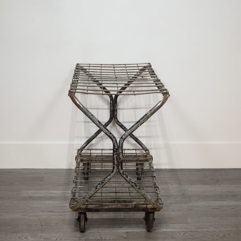 Factory Wire Metal Rolling Cart c.1930