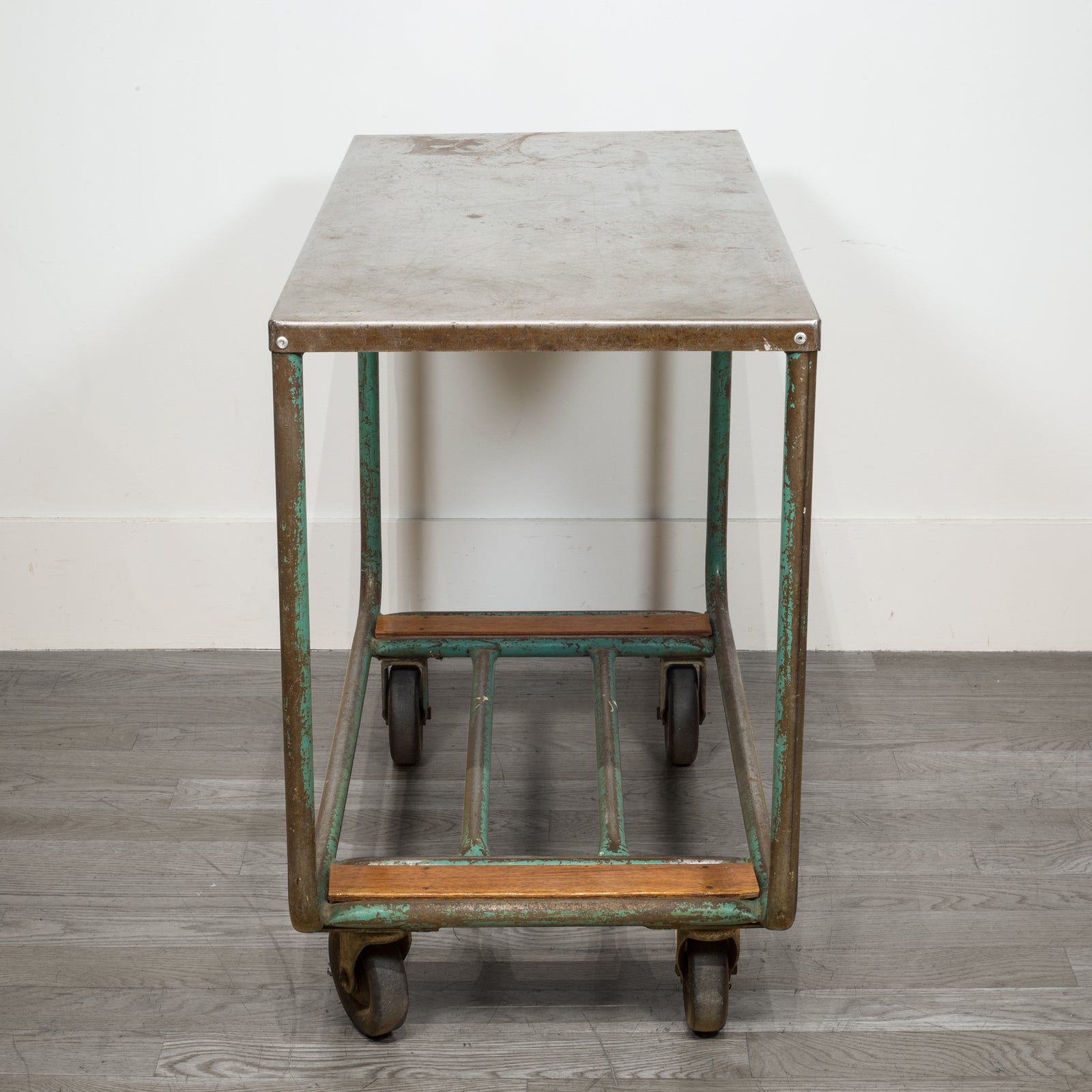 Early 20th c. Steel and Wood Factory Rolling Cart c.1940 | S16 Home