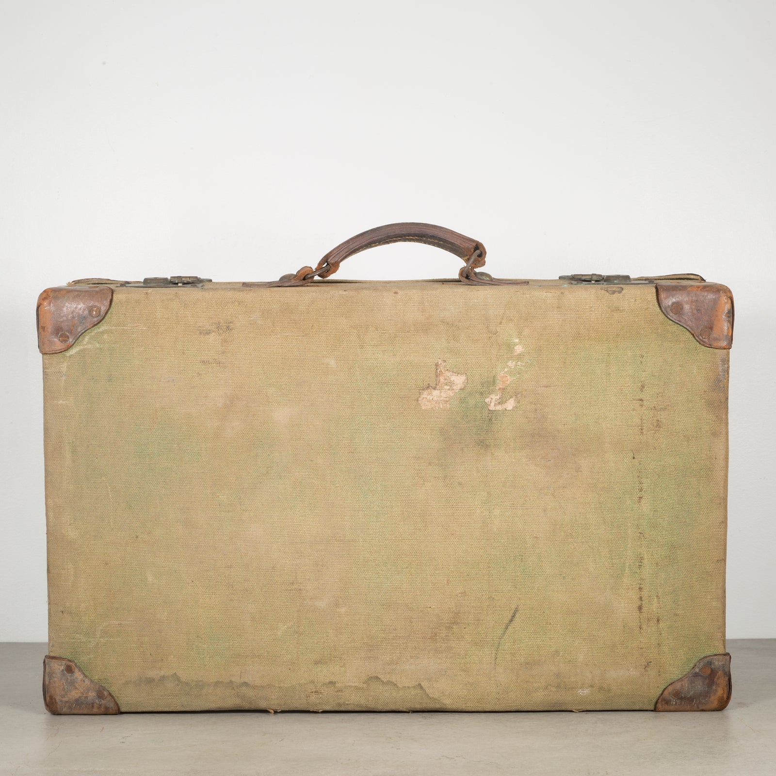 1946 bill roms vintage canvas and leather backpack Canvas and Leather Suitcase c. 1940