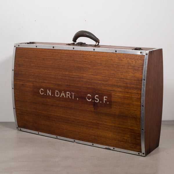 Wooden Suitcase with Leather Handle c.1940