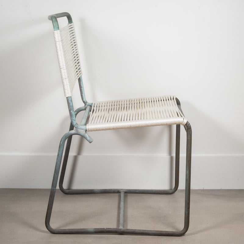 MCM Patinated Bronze Re-Roped Walter Lamb Side Chairs for Brown Jordan, c. 1950s