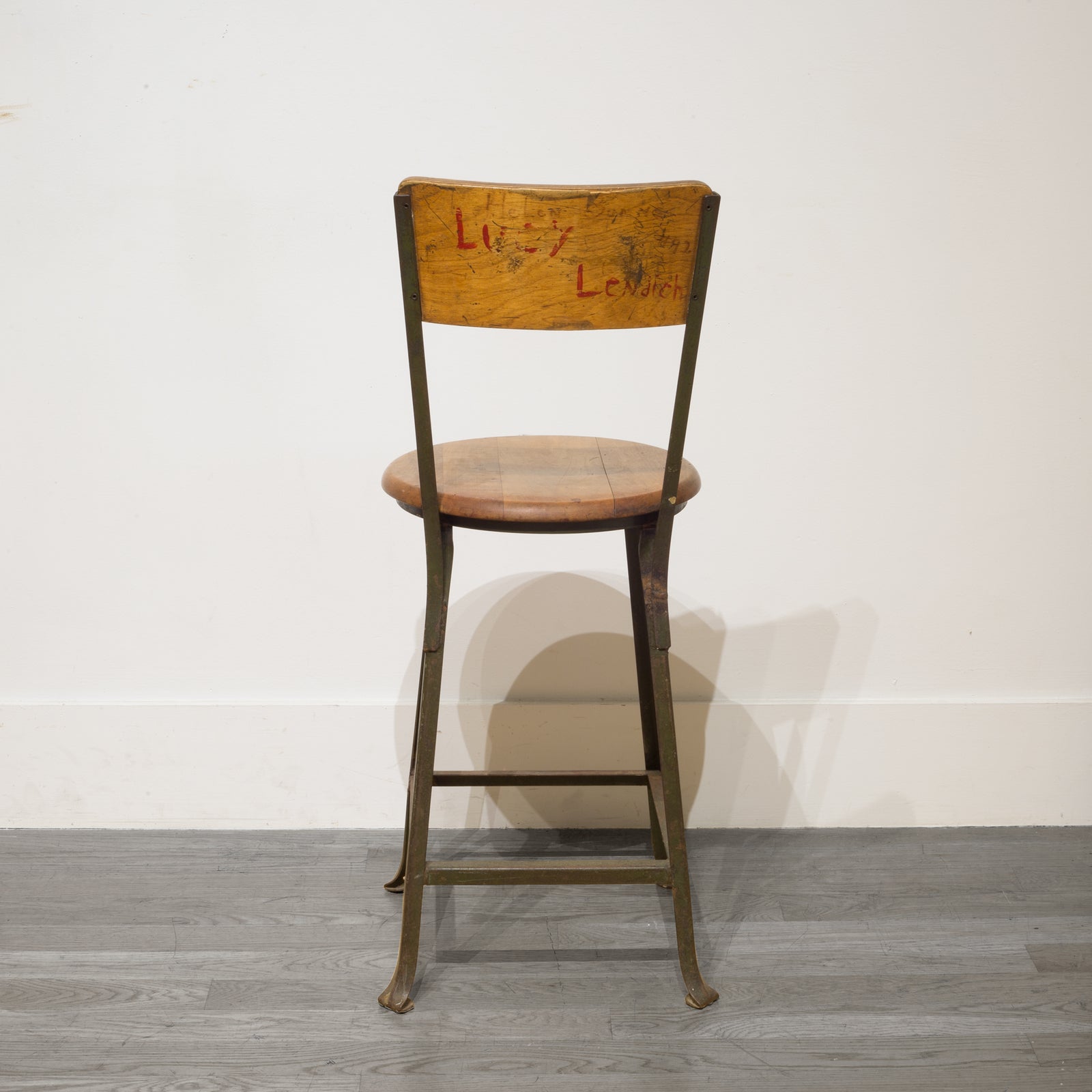 Solid sold wood schoolhouse swivel stool 1880s